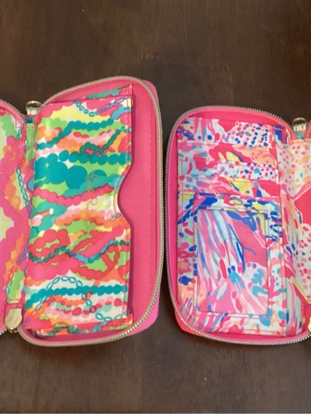 2 Lilly Pulitzer Neon Floral & Abstract Zip Wallet Duo in Pink & Multi